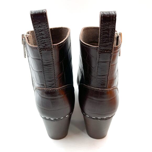 Swedish Hasbeens Zip It Emy Boots Croc Leather Dark Brown Platform Sz 37 / 7 - Picture 6 of 10